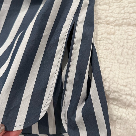 Lafayette 148 Fabiola Twilight Dungaree Blue Stripe Long Sleeve Belted Shirtdres - Picture 8 of 9